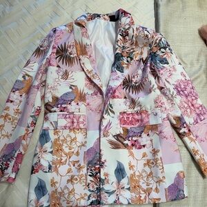 Floral Pink Multi-Color Blazer Jacket - Women's Lightweight Coat